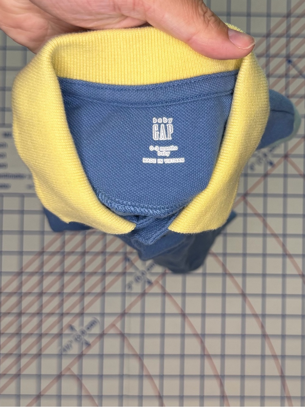 GAP Blue Baby Polo Romper with Yellow Collar - Picture 3 of 3